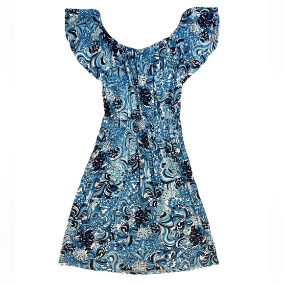 Lilly Pulitzer Clarette Flutter Sleeve Dress Mermazing Blue Sz M Vacation $128 - Picture 5 of 14